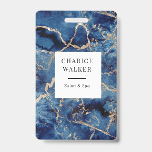 navy blue waves gold ocean salon monogram name badge