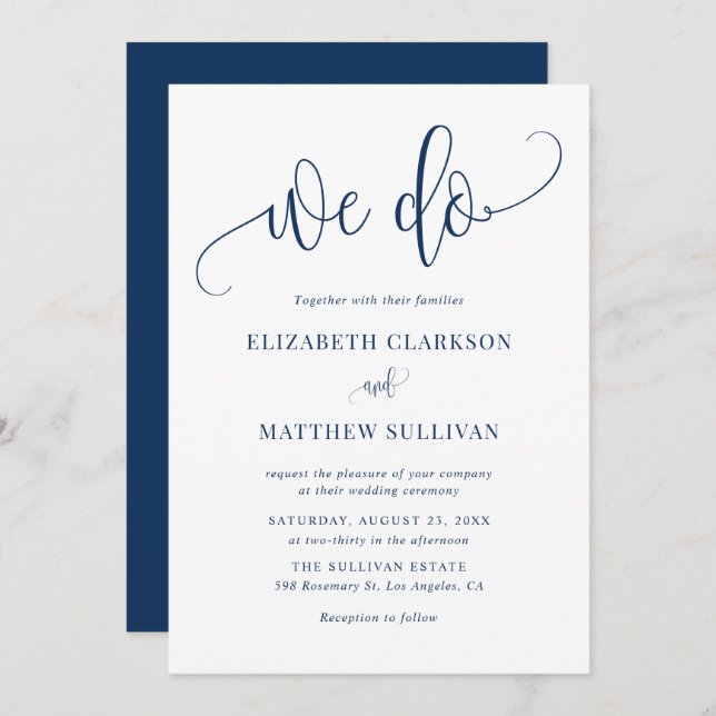 Navy Blue We Do Modern Calligraphy Wedding Invitation (Front/Back)