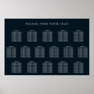Navy Blue Wedding 16 Table Seating Chart