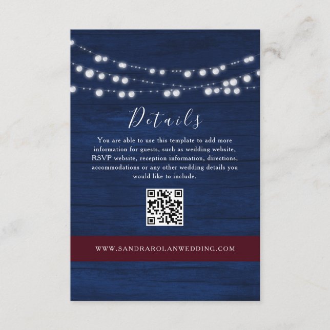 Navy Blue Wedding Details QR Code Card (Front)