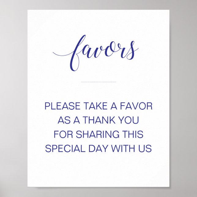Navy Blue Wedding Favors Please Take One Sign (Front)