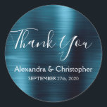 Navy Blue Wedding Favour Thank You Classic Round Sticker<br><div class="desc">Navy Blue Wedding Seal Favour Thank You Sticker. This sticker can be customized to include your name and wedding date and be used to seal your wedding invitations or favour bags. This Navy Blue wedding seal sticker is part of the rose gold wedding collection. Please contact the designer if you...</div>