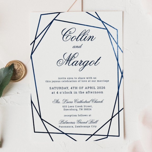Navy Blue Wedding Geometric Frame Announcement (Creator Uploaded)