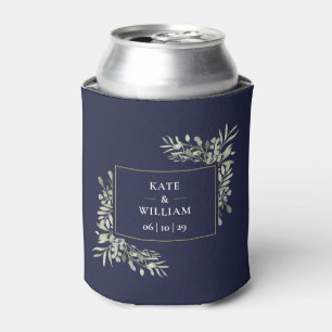 Navy Blue Wedding Greenery Foliage Can Cooler