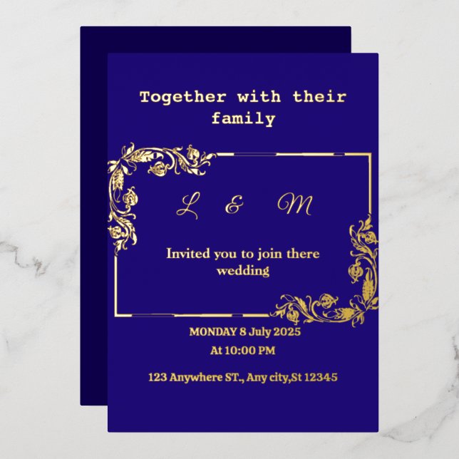 Navy Blue Wedding Invitation (Front/Back)