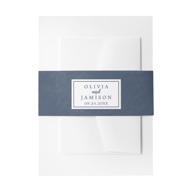 Navy Blue Wedding Invitation Belly Band (Front Example)