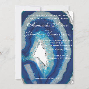 Navy Blue Wedding Invitation   Elegant Agate