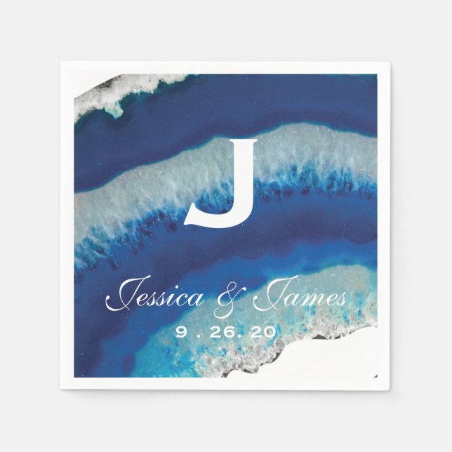 Navy Blue Wedding Monogram | Agate Napkin (Front)