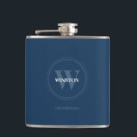 Navy Blue Wedding Monogram Groomsmen Hip Flask<br><div class="desc">Personalized this flask with the monogram and name for the groomsmen. Black and white,  classic,  simple and modern with an area to include the bride and groom's names and wedding date on the back. Easy to personalize and customize. Elegant and trendy Navy Blue flask..</div>