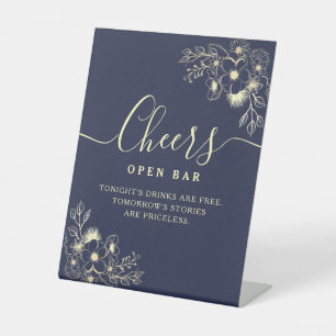 Navy Blue Wedding Open Bar Pedestal Sign