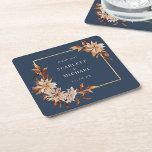 Navy Blue Wedding Paper Coaster<br><div class="desc">Provide a personalized touch to your reception with the Navy Blue Wedding Paper Coaster featuring the Bride and Groom's Names from the "Fall Navy Blue Terracotta Floral and Leaves Wedding Invitation Collection." These beautifully designed coasters showcase the exquisite fall leaves and floral pattern, adding a touch of elegance to your...</div>