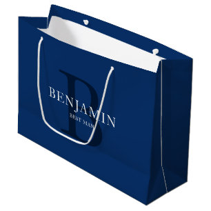 Navy Blue Wedding Party Monogram Thank You Large Gift Bag