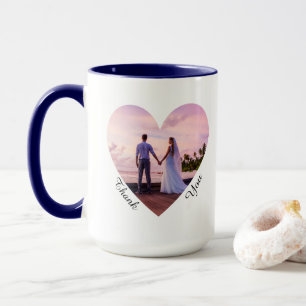 Navy Blue Wedding Photo Heart Thank You Favours Mug