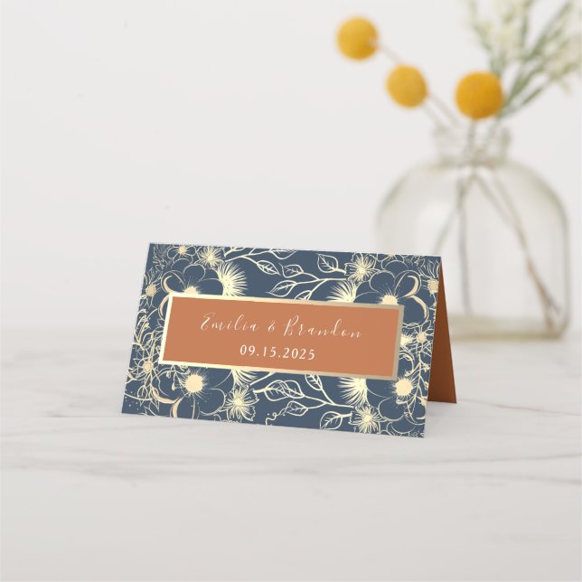Navy Blue Wedding Place Card (Back)