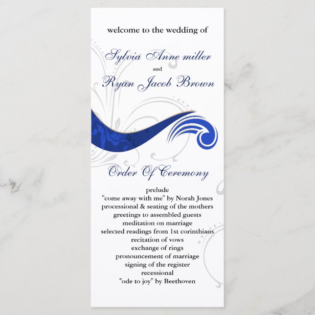 "navy blue" Wedding program (Front)