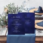 Navy blue wedding program details<br><div class="desc">A modern,  elegant wedding program/details/timeline.  A navy blue coloured background. The blue colour is uneven. Personalize and add your names and wedding details. White coloured letters.  

Text on both sides. 

1 sheet = 1 program printed edge to edge.</div>