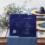 Navy blue wedding program details QR<br><div class="desc">A modern,  elegant wedding program/details/timeline.  A navy blue coloured background. The blue colour is uneven. Personalize and add your names and wedding details. White coloured letters.  

Text on both sides. Add your wedding website url to the QR code.

1 sheet = 1 program printed edge to edge.</div>