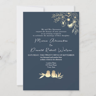 Navy Blue Wedding Reception Invitation
