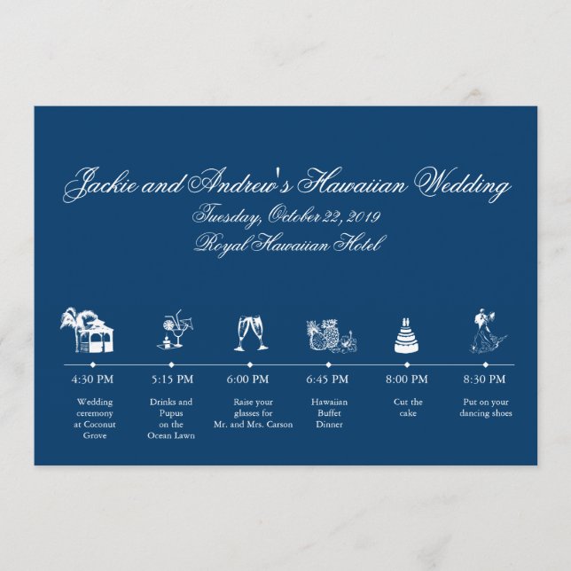 Navy Blue Wedding Reception Itinerary Timeline Program (Front)