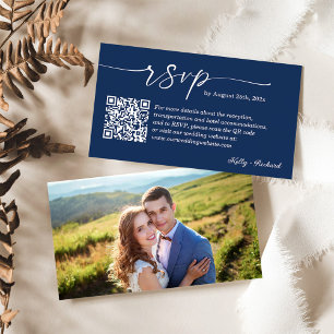 Navy Blue Wedding RSVP Online Website QR Code Enclosure Card