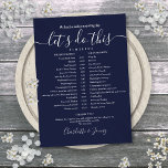 Navy Blue Wedding Schedule Timeline Card<br><div class="desc">This stylish navy blue wedding schedule timeline can be personalized with your wedding details in chic lettering. Designed by Thisisnotme©</div>