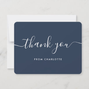 Navy Blue Wedding Shower Birthday Modern Script Thank You Card