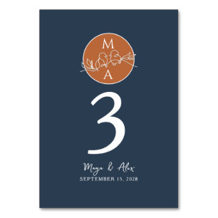 Navy Blue Wedding Table Number