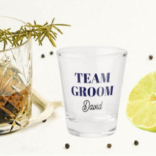 Navy Blue Wedding Team Groom Personalized Shot Glass