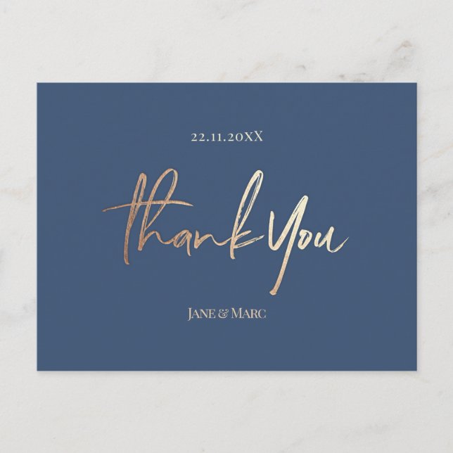 Navy  Blue Wedding Thank You Cards Elegant Script (Front)