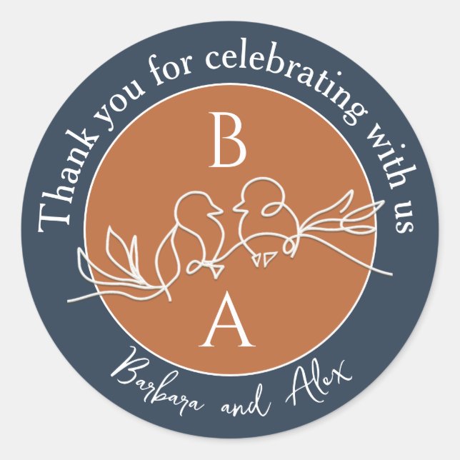 Navy Blue Wedding Thank You Classic Round Sticker (Front)