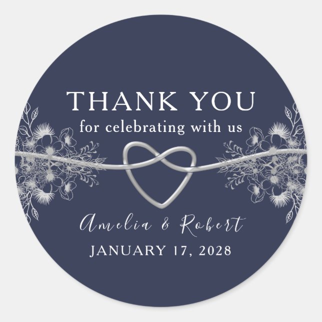 Navy Blue Wedding Thank You Classic Round Sticker (Front)