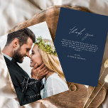 Navy Blue Wedding Thank You Photo Minimalist<br><div class="desc">Wedding Thank You Cards that have a photo on the front and back. The Thank you cards contain a modern white and Black hand lettered cursive script typography that are elegant,  simple and modern to use after you minimalist simple wedding day celebration.</div>