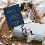 Navy Blue Wedding Thank You Photo Minimalist Card<br><div class="desc">Wedding Thank You Cards that have a photo on the front and back. The Thank you cards contain a modern hand lettered cursive script typography that are elegant,  simple and modern to use after you wedding day celebration.</div>