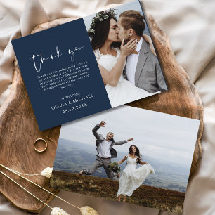 Navy Blue Wedding Thank You Photo Minimalist Card