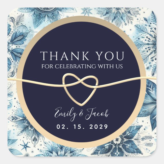 Navy Blue Wedding Thank You Square Sticker (Front)