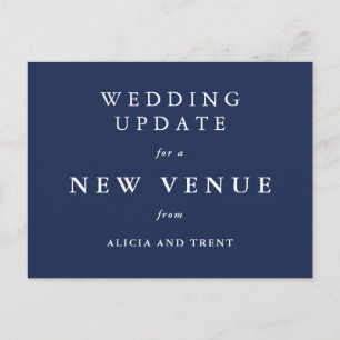 Navy Blue Wedding Venue Change Update Card