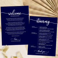 Navy Blue Wedding Welcome Letter Itinerary Card