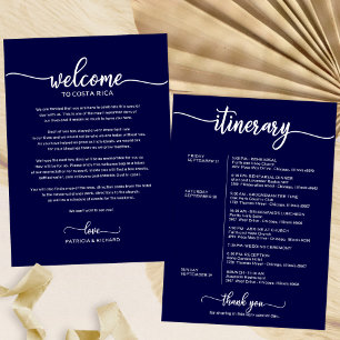 Navy Blue Wedding Welcome Letter Itinerary Card
