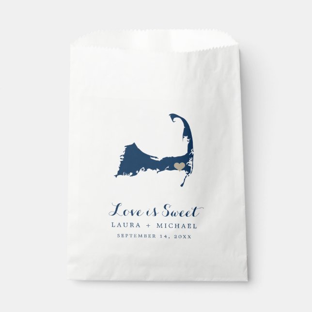 Navy Blue Wedding with Cape Cod Map Favour Bag (Front)