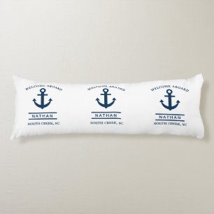 Navy Blue Welcome Aboard Custom Monogram Name  Body Pillow