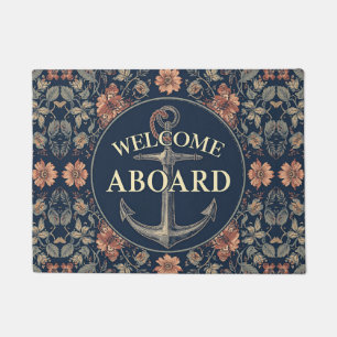 Navy Blue Welcome Aboard William Morris floral Doormat
