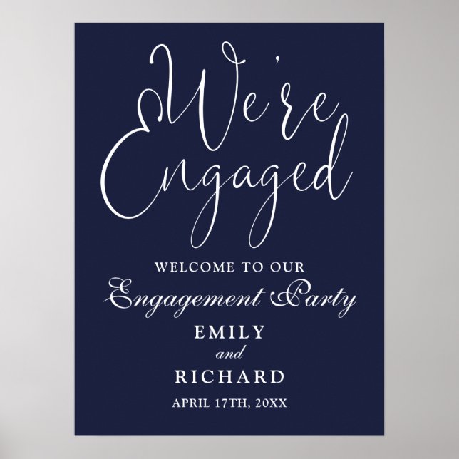 Navy Blue We're Engaged Engagement Welcome Sign (Front)