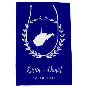 Navy Blue West Virginia Map Wedding Welcome Swag Medium Gift Bag