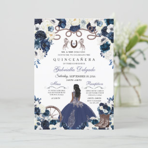 Navy Blue Western Charra Girl Ranchero Quinceanera Invitation