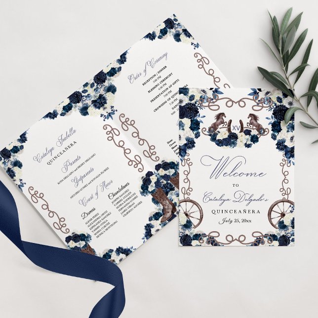Navy Blue Western Charro Quinceañera Program (Creator Uploaded)