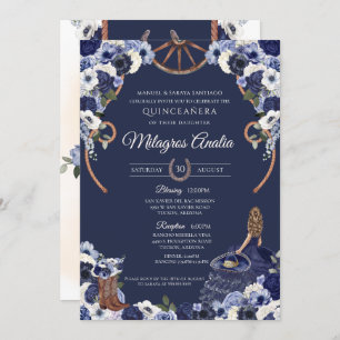Navy Blue Western Charro Rustic Quinceanera  Invitation