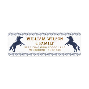 Navy Blue Western Rodeo Horse Return Address Label