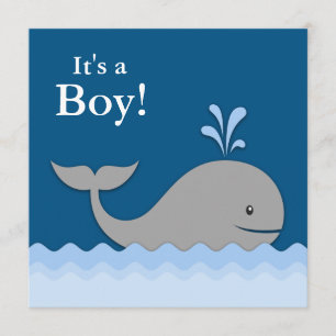 Navy Blue Whale Baby Shower Invitation