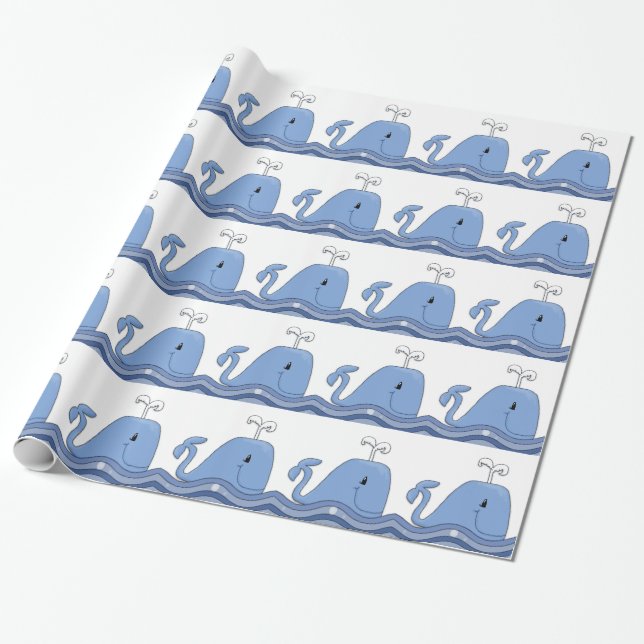 Navy Blue Whale Baby Shower Wrapping Paper (Unrolled)
