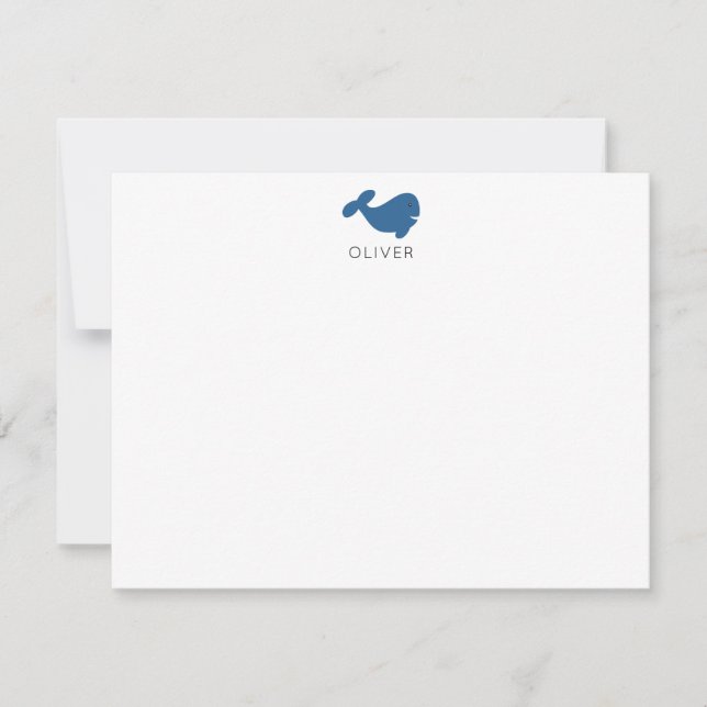 Navy Blue Whale Kids Personalized Stationery Flat Card (Front)